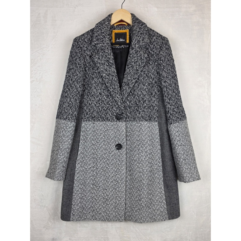 Sam Edelman Womens Coat Size 14 Gray Colorblock Tweed Wool Blend Herringbone